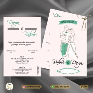 ÇİFTLİ DAVETİYE Ç1104 Yasmin Davetiye Düğün Davetiyeleri , Sünnet Davetiyeleri, Nişan Davetiyeleri