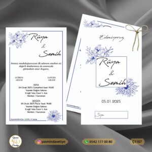 ÇİFTLİ DAVETİYE Ç1107 Yasmin Davetiye Düğün Davetiyeleri , Sünnet Davetiyeleri, Nişan Davetiyeleri