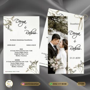 ÇİFTLİ DAVETİYE Ç1109 Yasmin Davetiye Düğün Davetiyeleri , Sünnet Davetiyeleri, Nişan Davetiyeleri
