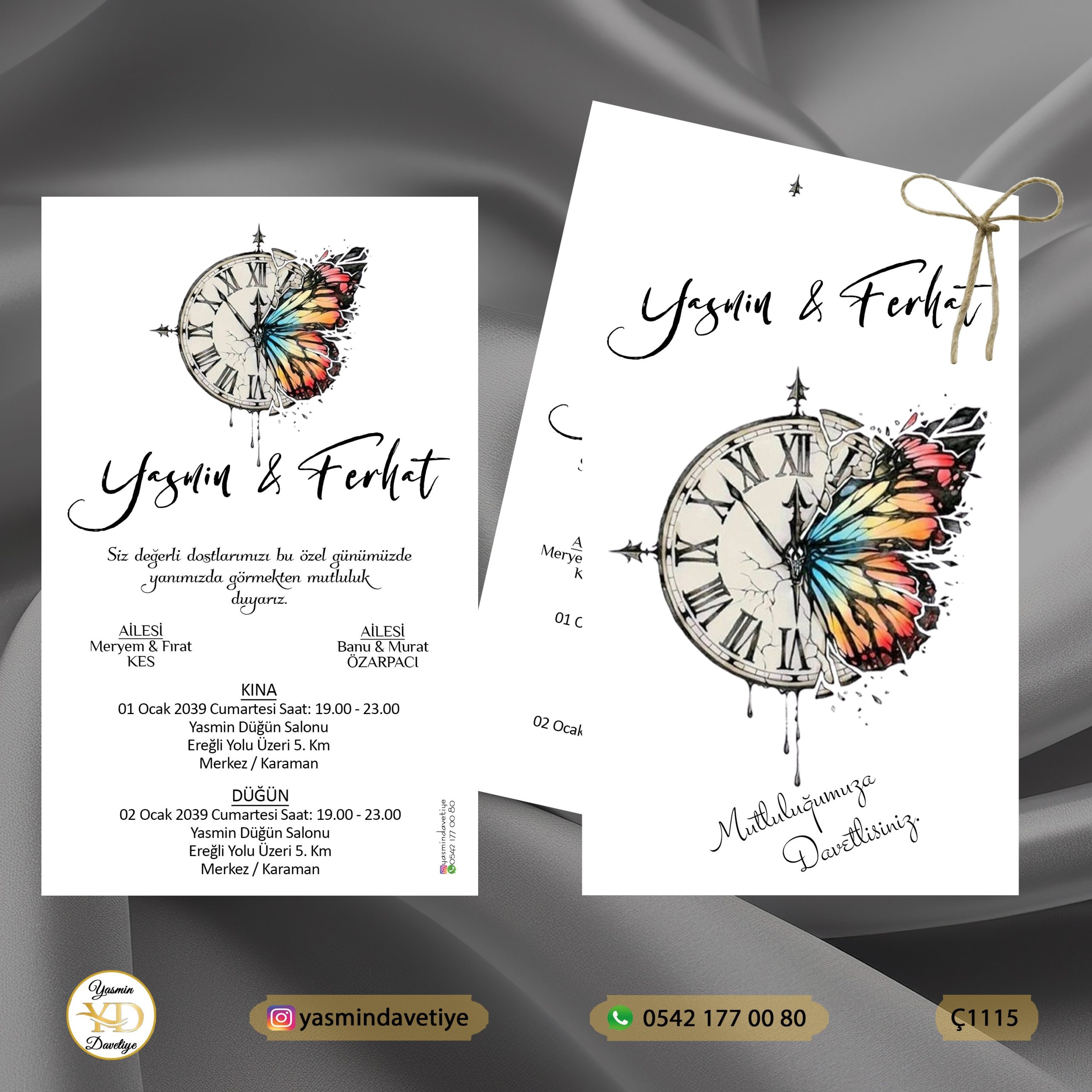 ÇİFTLİ DAVETİYE Ç1115 Yasmin Davetiye Düğün - Sünnet - Nişan Davetiyeleri ÇİFTLİ DAVETİYE Ç1115 - Görsel 1