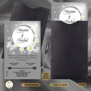 KAPALI SİYAH ZARFLI DAVETİYE KS7758 Yasmin Davetiye Düğün Davetiyeleri , Sünnet Davetiyeleri, Nişan Davetiyeleri
