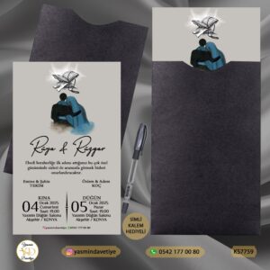KAPALI SİYAH ZARFLI DAVETİYE KS7759 Yasmin Davetiye Düğün Davetiyeleri , Sünnet Davetiyeleri, Nişan Davetiyeleri