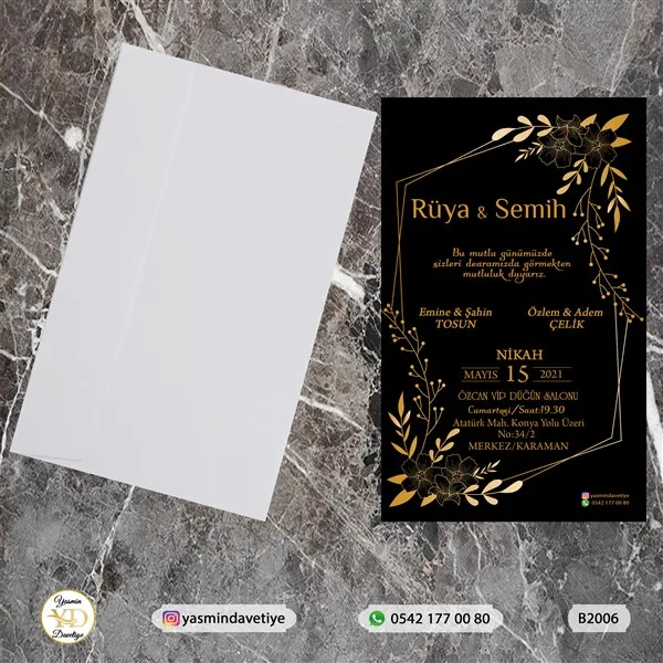 BEYAZ ZARFLI DAVETİYE B2006 Yasmin Davetiye Düğün - Sünnet - Nişan Davetiyeleri BEYAZ ZARFLI DAVETİYE B2006 - Görsel 1