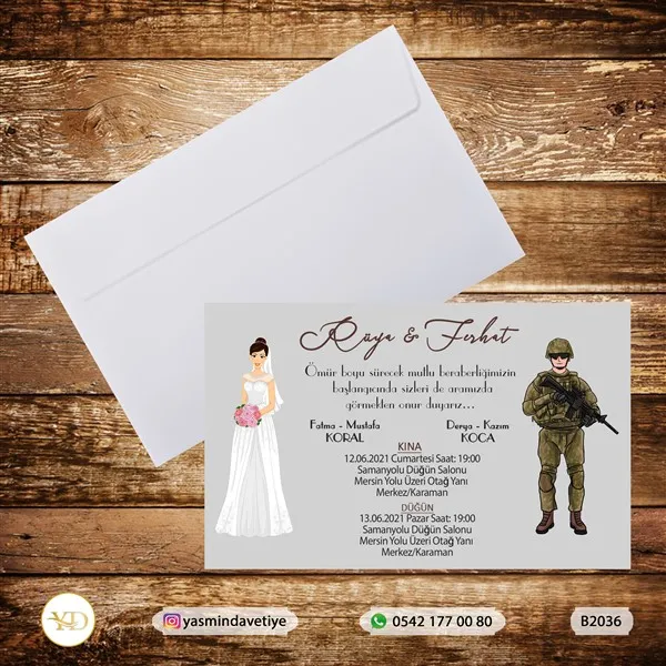 BEYAZ ZARFLI DAVETİYE B2036 Yasmin Davetiye Düğün - Sünnet - Nişan Davetiyeleri BEYAZ ZARFLI DAVETİYE B2036 - Görsel 1