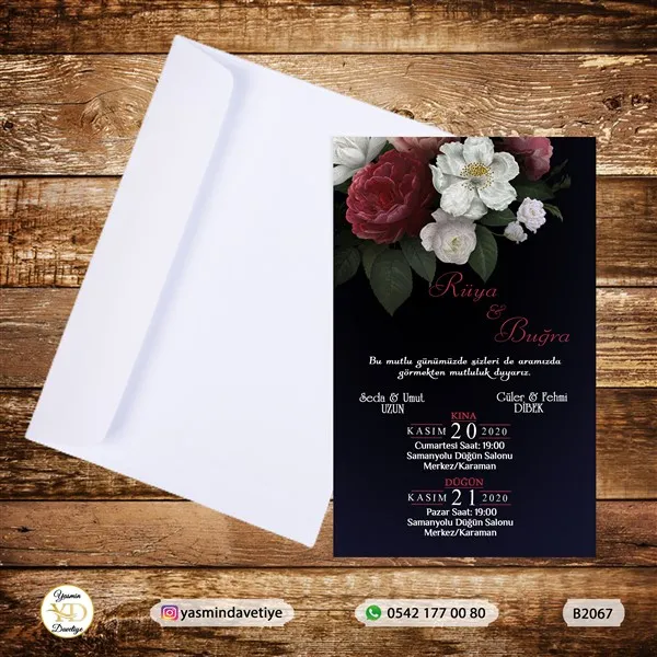 BEYAZ ZARFLI DAVETİYE B2067 Yasmin Davetiye Düğün - Sünnet - Nişan Davetiyeleri BEYAZ ZARFLI DAVETİYE B2067 - Görsel 1