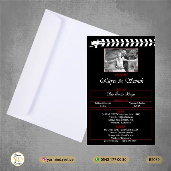 BEYAZ ZARFLI DAVETİYE B2069 Yasmin Davetiye Düğün - Sünnet - Nişan Davetiyeleri BEYAZ ZARFLI DAVETİYE B2069 - Görsel 1
