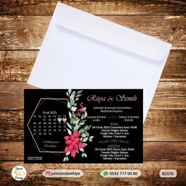 BEYAZ ZARFLI DAVETİYE B2076 Yasmin Davetiye Düğün - Sünnet - Nişan Davetiyeleri BEYAZ ZARFLI DAVETİYE B2076 - Görsel 1