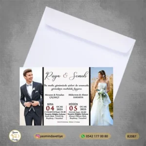 BEYAZ ZARFLI DAVETİYE B2087 Yasmin Davetiye Düğün Davetiyeleri , Sünnet Davetiyeleri, Nişan Davetiyeleri