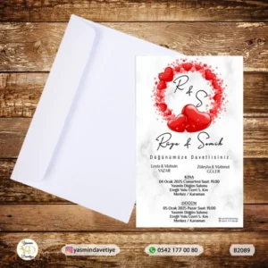 BEYAZ ZARFLI DAVETİYE B2089 Yasmin Davetiye Düğün Davetiyeleri , Sünnet Davetiyeleri, Nişan Davetiyeleri