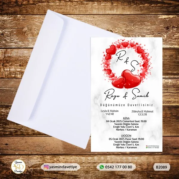 BEYAZ ZARFLI DAVETİYE B2089 Yasmin Davetiye Düğün - Sünnet - Nişan Davetiyeleri BEYAZ ZARFLI DAVETİYE B2089 - Görsel 1