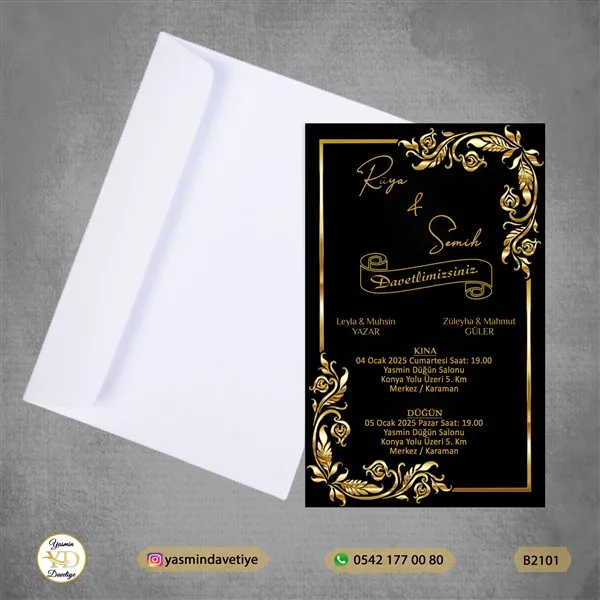BEYAZ ZARFLI DAVETİYE B2101 Yasmin Davetiye Düğün - Sünnet - Nişan Davetiyeleri BEYAZ ZARFLI DAVETİYE B2101 - Görsel 1