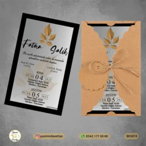 BURGU KRAFT ZARFLI DAVETİYE BK3019 Yasmin Davetiye Düğün Davetiyeleri , Sünnet Davetiyeleri, Nişan Davetiyeleri