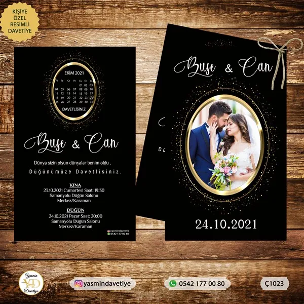 ÇİFTLİ DAVETİYE Ç1023 Yasmin Davetiye Düğün - Sünnet - Nişan Davetiyeleri ÇİFTLİ DAVETİYE Ç1023 - Görsel 1