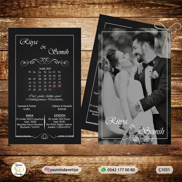 ÇİFTLİ DAVETİYE Ç1031 Yasmin Davetiye Düğün - Sünnet - Nişan Davetiyeleri ÇİFTLİ DAVETİYE Ç1031 - Görsel 1