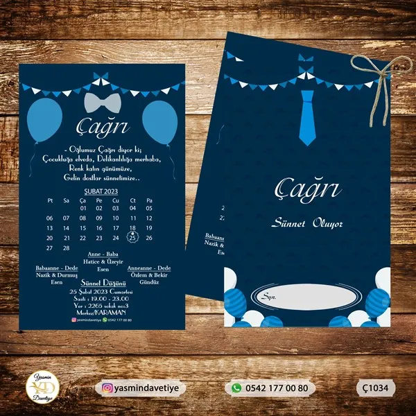 ÇİFTLİ DAVETİYE Ç1034 Yasmin Davetiye Düğün - Sünnet - Nişan Davetiyeleri ÇİFTLİ DAVETİYE Ç1034 - Görsel 1