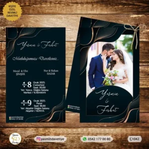 ÇİFTLİ DAVETİYE Ç1042 Yasmin Davetiye Düğün Davetiyeleri , Sünnet Davetiyeleri, Nişan Davetiyeleri