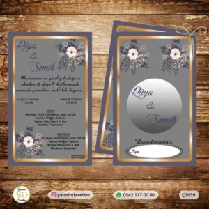 ÇİFTLİ DAVETİYE Ç1059 Yasmin Davetiye Düğün Davetiyeleri , Sünnet Davetiyeleri, Nişan Davetiyeleri