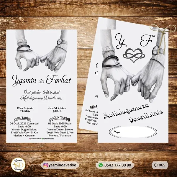 ÇİFTLİ DAVETİYE Ç1065 Yasmin Davetiye Düğün - Sünnet - Nişan Davetiyeleri ÇİFTLİ DAVETİYE Ç1065 - Görsel 1