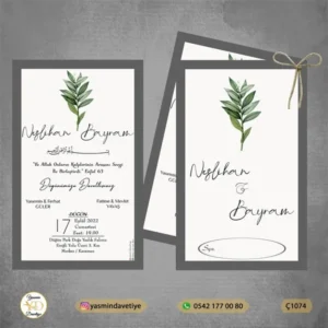 ÇİFTLİ DAVETİYE Ç1074 Yasmin Davetiye Düğün Davetiyeleri , Sünnet Davetiyeleri, Nişan Davetiyeleri