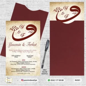 KAPALI BORDO ZARFLI DAVETİYE K4501 Yasmin Davetiye Düğün - Sünnet - Nişan Davetiyeleri KAPALI BORDO ZARFLI DAVETİYE K4501 Yasmin Davetiye Düğün Davetiyeleri , Sünnet Davetiyeleri, Nişan Davetiyeleri