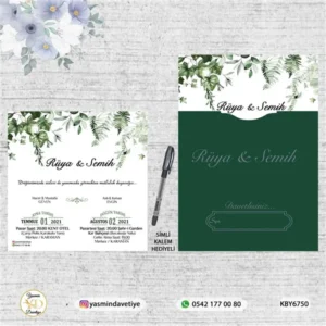 KARE BASKILI YEŞİL ZARFLI DAVETİYE KBY6750 Yasmin Davetiye Düğün Davetiyeleri , Sünnet Davetiyeleri, Nişan Davetiyeleri