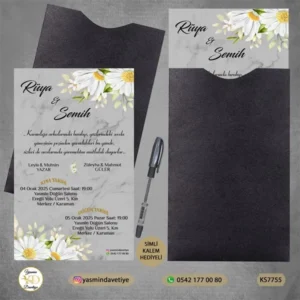 KAPALI SİYAH ZARFLI DAVETİYE KS7755 Yasmin Davetiye Düğün Davetiyeleri , Sünnet Davetiyeleri, Nişan Davetiyeleri