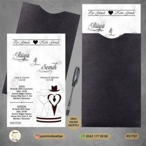 KAPALI SİYAH ZARFLI DAVETİYE KS7757 Yasmin Davetiye Düğün Davetiyeleri , Sünnet Davetiyeleri, Nişan Davetiyeleri