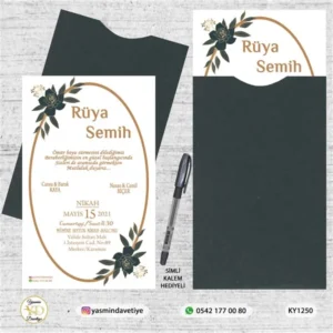 KAPALI YEŞİL ZARFLI DAVETİYE KY1250 Yasmin Davetiye Düğün Davetiyeleri , Sünnet Davetiyeleri, Nişan Davetiyeleri