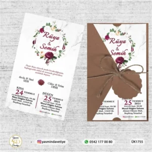 ÜÇGEN KRAFT ZARFLI DAVETİYE ÜK1755 Yasmin Davetiye Düğün Davetiyeleri , Sünnet Davetiyeleri, Nişan Davetiyeleri