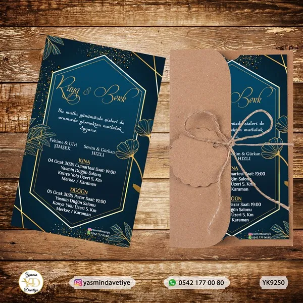 YARIM KRAFT ZARFLI DAVETİYE YK9250 Yasmin Davetiye Düğün - Sünnet - Nişan Davetiyeleri YARIM KRAFT ZARFLI DAVETİYE YK9250 - Görsel 1
