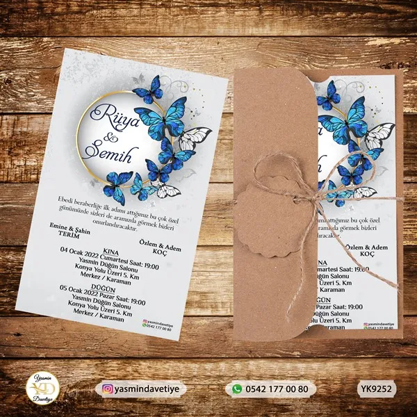 YARIM KRAFT ZARFLI DAVETİYE YK9252 Yasmin Davetiye Düğün - Sünnet - Nişan Davetiyeleri YARIM KRAFT ZARFLI DAVETİYE YK9252 - Görsel 1