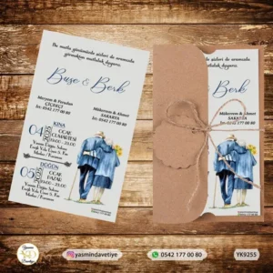 YARIM KRAFT ZARFLI DAVETİYE YK9255 Yasmin Davetiye Düğün Davetiyeleri , Sünnet Davetiyeleri, Nişan Davetiyeleri