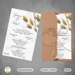 YARIM KRAFT ZARFLI DAVETİYE YK9256 Yasmin Davetiye Düğün Davetiyeleri , Sünnet Davetiyeleri, Nişan Davetiyeleri