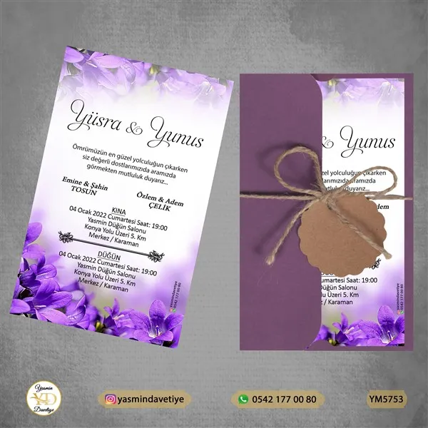 YARIM MOR ZARFLI DAVETİYE YM5753 Yasmin Davetiye Düğün - Sünnet - Nişan Davetiyeleri YARIM MOR ZARFLI DAVETİYE YM5753 - Görsel 1