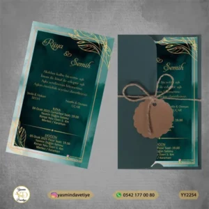 YARIM YEŞİL ZARFLI DAVETİYE YY2254 Yasmin Davetiye Düğün Davetiyeleri , Sünnet Davetiyeleri, Nişan Davetiyeleri