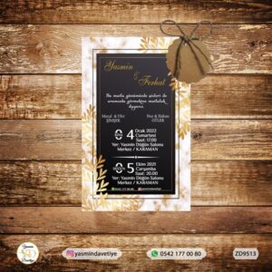 Zarfsız Davetiye+İp+İsimlik – ZD9513 Yasmin Davetiye Düğün Davetiyeleri , Sünnet Davetiyeleri, Nişan Davetiyeleri
