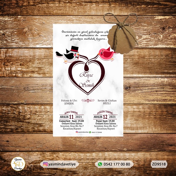 Zarfsız Davetiye+İp+İsimlik – ZD9518 Yasmin Davetiye Düğün - Sünnet - Nişan Davetiyeleri Zarfsız Davetiye+İp+İsimlik - ZD9518 - Görsel 1