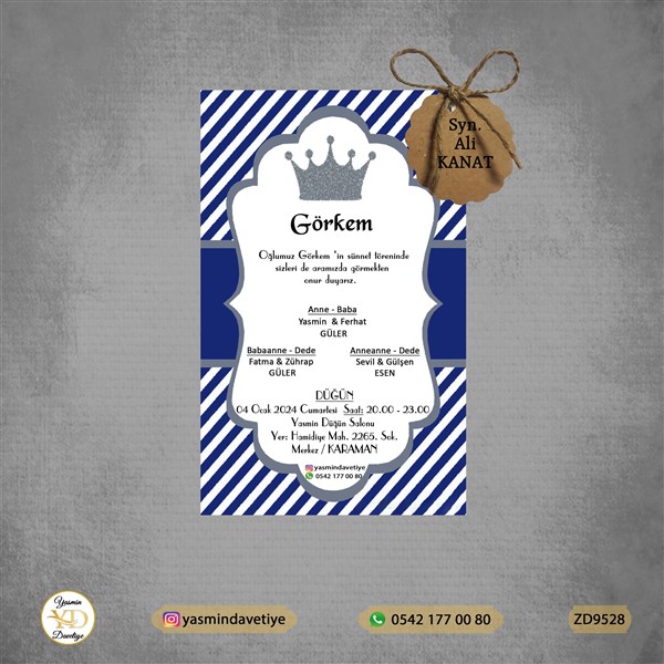 Zarfsız Davetiye+İp+İsimlik – ZD9528 Yasmin Davetiye Düğün - Sünnet - Nişan Davetiyeleri Zarfsız Davetiye+İp+İsimlik - ZD9528 - Görsel 1