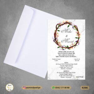 BEYAZ ZARFLI DAVETİYE B2086 Yasmin Davetiye Düğün Davetiyeleri , Sünnet Davetiyeleri, Nişan Davetiyeleri