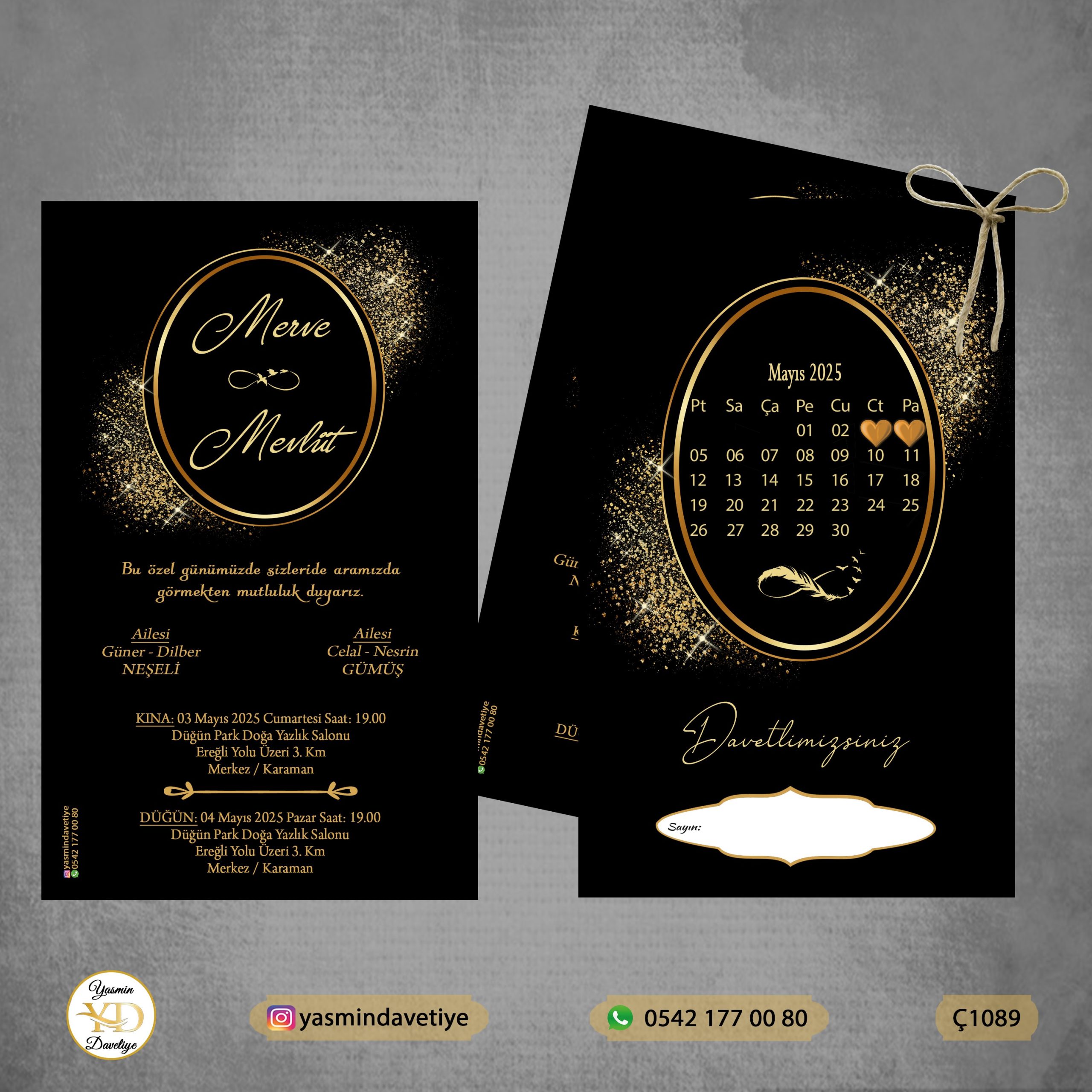 Çiftli Davetiye – Ç1089 Yasmin Davetiye Düğün - Sünnet - Nişan Davetiyeleri Çiftli Davetiye – Ç1089 - Görsel 1