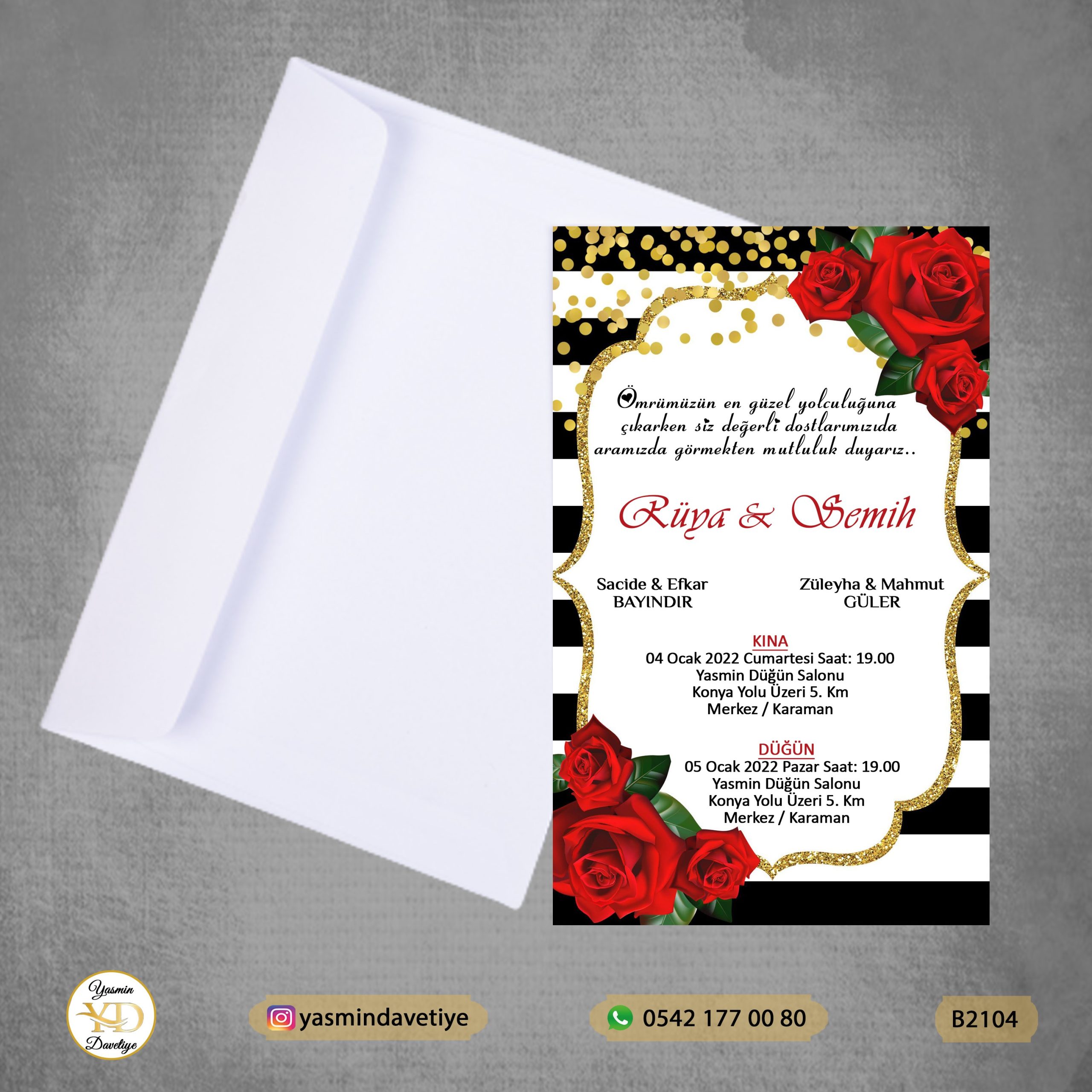 BEYAZ ZARFLI DAVETİYE B2104 Yasmin Davetiye Düğün - Sünnet - Nişan Davetiyeleri BEYAZ ZARFLI DAVETİYE B2104 - Görsel 1