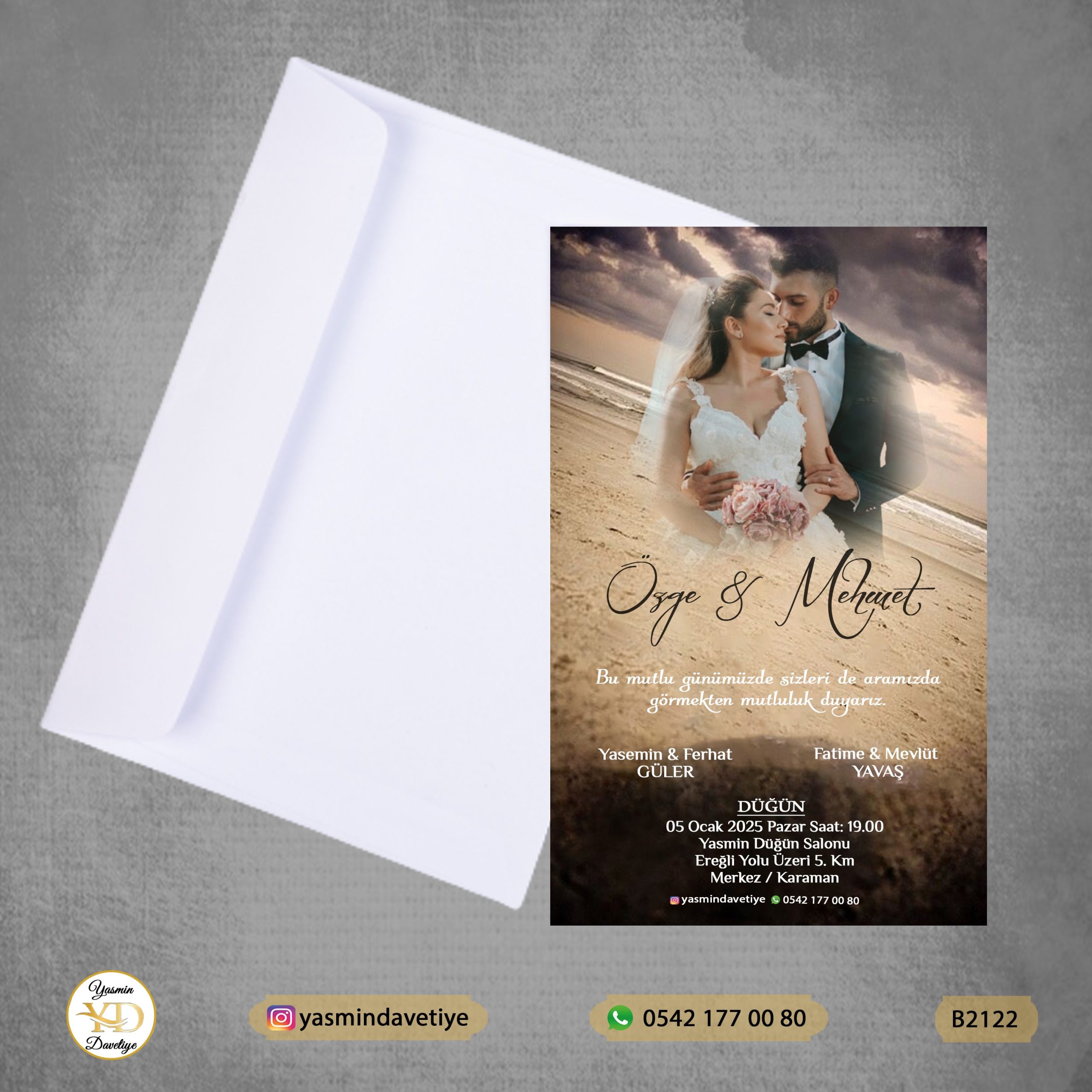 BEYAZ ZARFLI DAVETİYE B2122 Yasmin Davetiye Düğün - Sünnet - Nişan Davetiyeleri BEYAZ ZARFLI DAVETİYE B2122 - Görsel 1