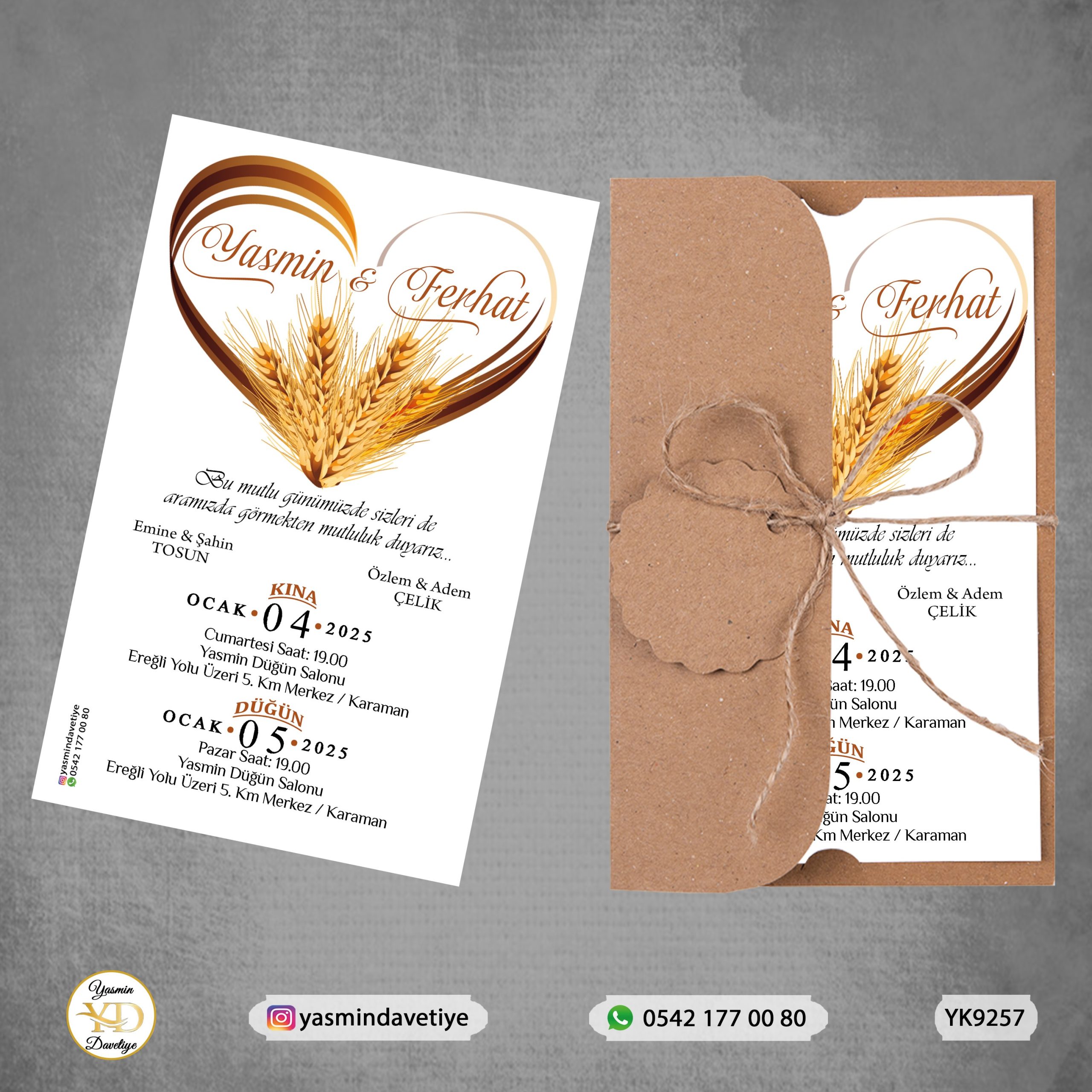 YARIM KRAFT ZARFLI DAVETİYE YK9257 Yasmin Davetiye Düğün - Sünnet - Nişan Davetiyeleri YARIM KRAFT ZARFLI DAVETİYE YK9257 - Görsel 1
