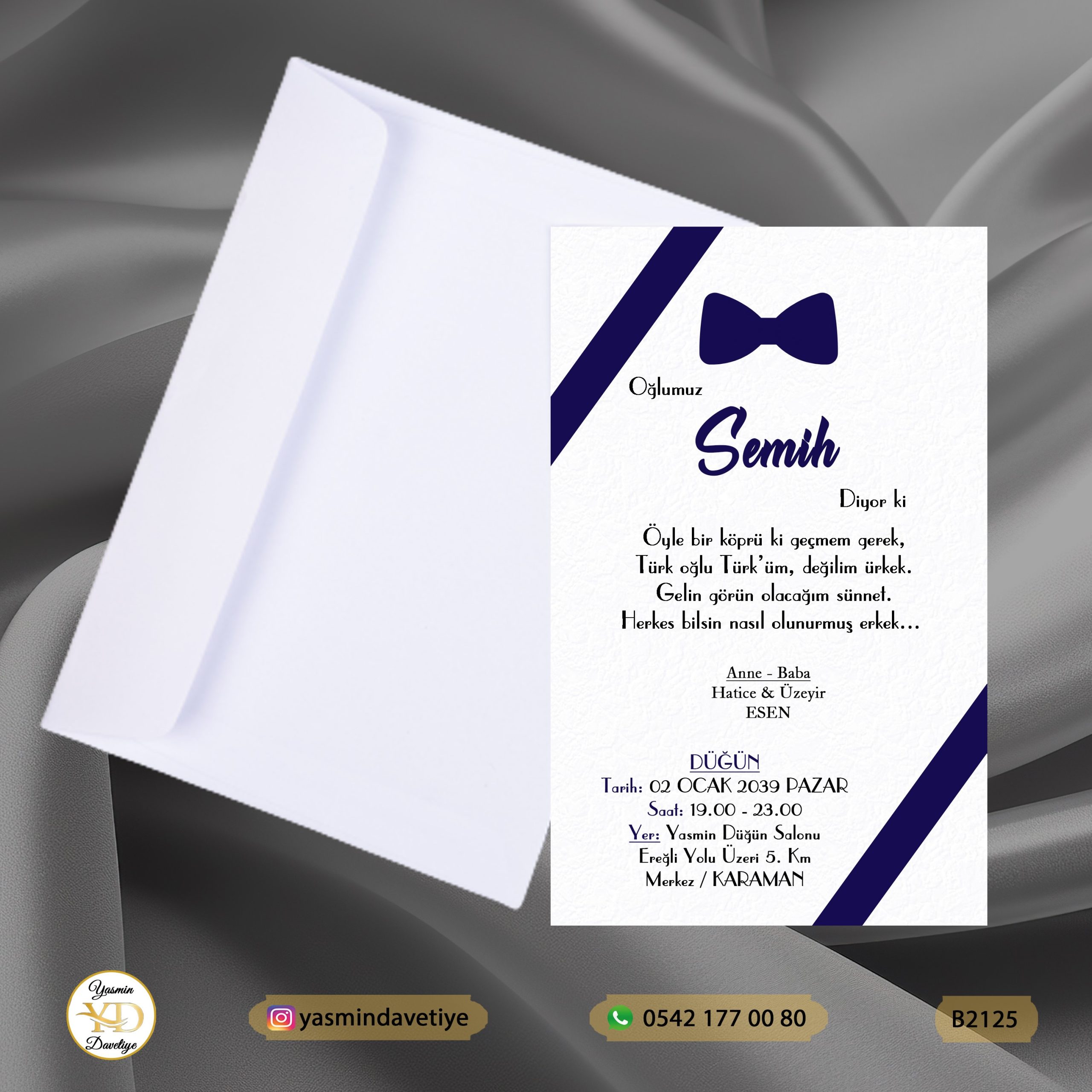 BEYAZ ZARFLI DAVETİYE B2125 Yasmin Davetiye Düğün - Sünnet - Nişan Davetiyeleri BEYAZ ZARFLI DAVETİYE B2125 - Görsel 1