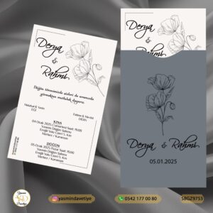 SİYAH BASKILI KAPALI GRİ ZARFLI DAVETİYE SBGZ9753 Yasmin Davetiye Düğün Davetiyeleri , Sünnet Davetiyeleri, Nişan Davetiyeleri