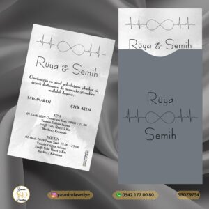 SİYAH BASKILI KAPALI GRİ ZARFLI DAVETİYE SBGZ9754 Yasmin Davetiye Düğün Davetiyeleri , Sünnet Davetiyeleri, Nişan Davetiyeleri