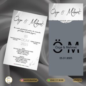 SİYAH BASKILI KAPALI GRİ ZARFLI DAVETİYE SBGZ9752 Yasmin Davetiye Düğün Davetiyeleri , Sünnet Davetiyeleri, Nişan Davetiyeleri