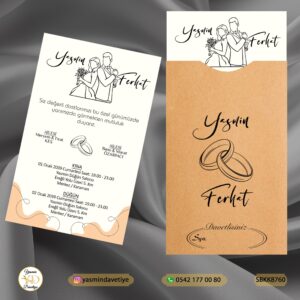Siyah Baskılı Kapalı Kraft Zarflı Davetiye – SBKK8760 Yasmin Davetiye Düğün Davetiyeleri , Sünnet Davetiyeleri, Nişan Davetiyeleri