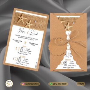 BURGU KRAFT ZARFLI DAVETİYE BK3043 Yasmin Davetiye Düğün Davetiyeleri , Sünnet Davetiyeleri, Nişan Davetiyeleri