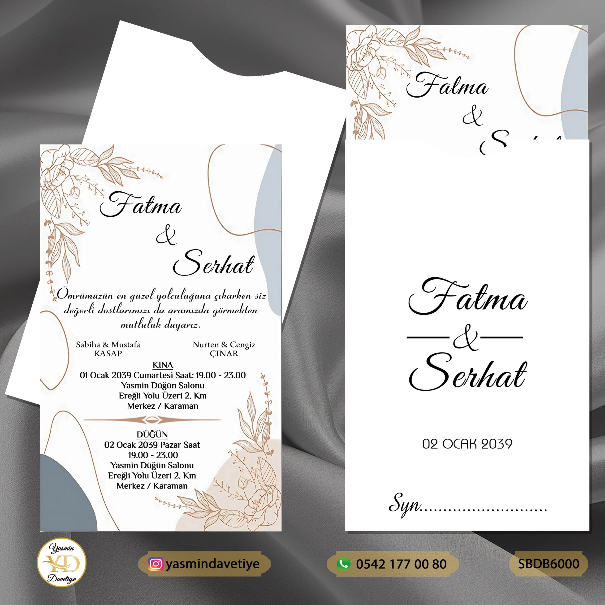 SİYAH BASKILI DİK BEYAZ ZARFLI DAVETİYE SBDB6000 Yasmin Davetiye Düğün - Sünnet - Nişan Davetiyeleri SİYAH BASKILI DİK BEYAZ ZARFLI DAVETİYE SBDB6000 - Görsel 1